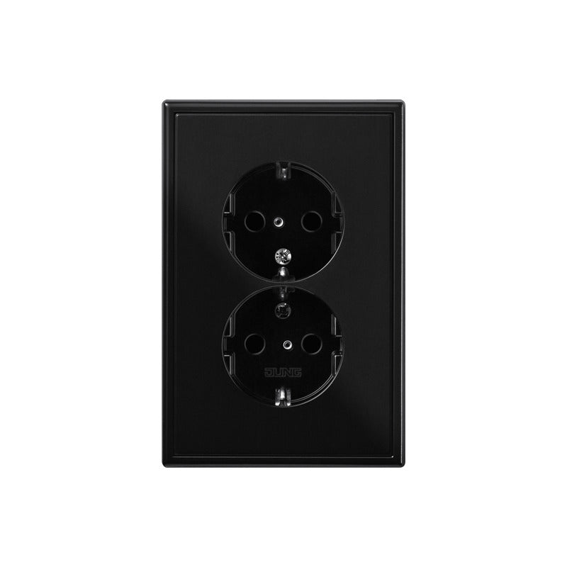 Jung LS990 Black Dual Socket With Safety Contact - LS5015SW