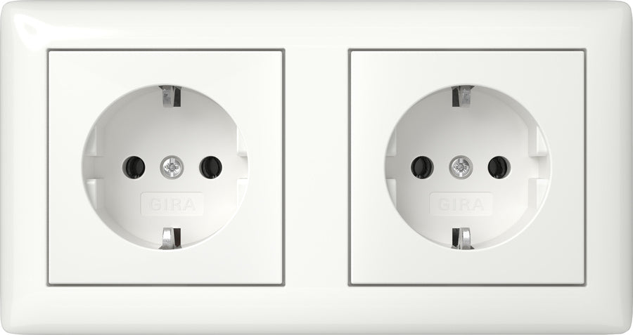 Gira System 55 Double Socket Outlet With Ground Contact - 482103