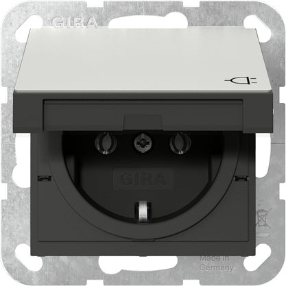 Gira System 55 Stainless Steel SCHUKO Socket With Hinged Cover - 4454600