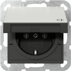 Gira System 55 Stainless Steel SCHUKO Socket With Hinged Cover - 4454600