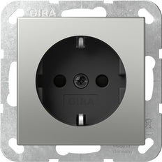 Gira System 55 Stainless Steel SCHUKO Socket Outlet - 4188600
