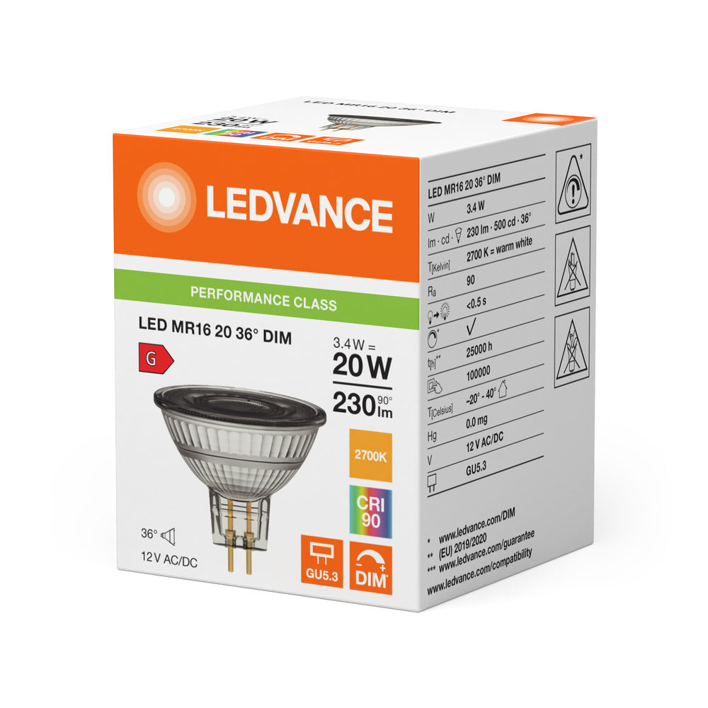 Ledvance Performance LED MR16 GU5.3 3.4W Dimmable Spot - 4099854070563