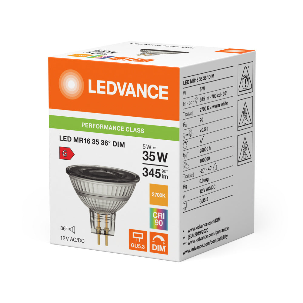 Ledvance Performance MR16 GU5.3 5W 927 LED Spot 36D Dim - 4099854059698