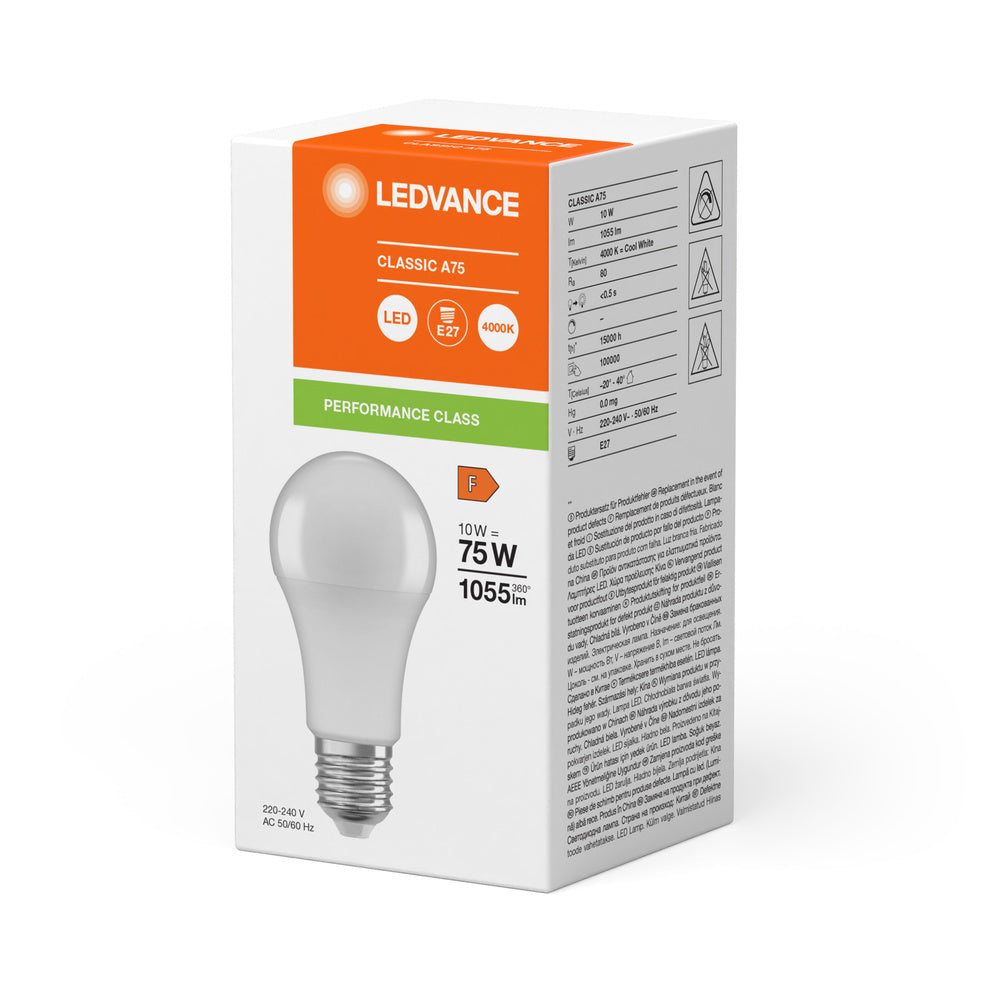 LEDVANCE Classic A19 LED 10W 840 Frosted E27 Bulb - 4099854048869 [2 Pieces]