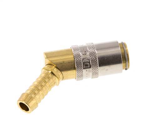 Brass DN 6 Mold Coupling Socket 9 mm Hose Pillar Unlocking Protection 45-deg