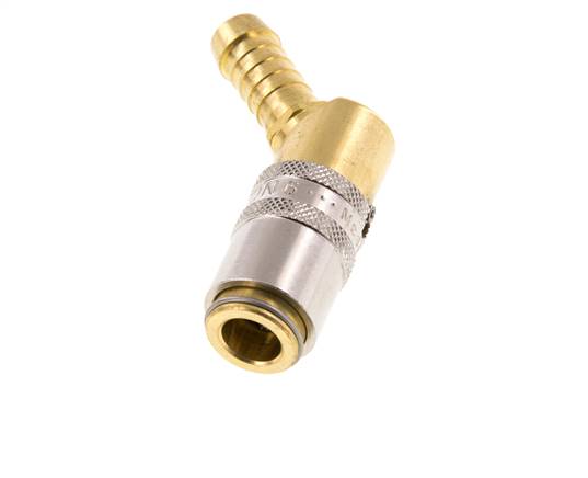 Brass DN 6 Mold Coupling Socket 9 mm Hose Pillar Unlocking Protection 45-deg