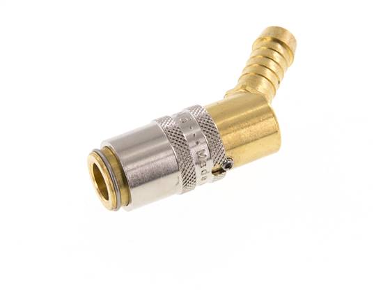 Brass DN 6 Mold Coupling Socket 9 mm Hose Pillar Unlocking Protection 45-deg
