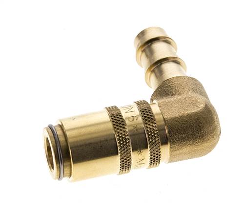 Brass DN 6 Mold Coupling Socket 9.5 mm Hose Pillar Double Shut-Off 90-deg