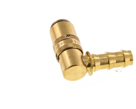 Brass DN 6 Mold Coupling Socket 9.5 mm Hose Pillar Unlocking Protection Double Shut-Off 90-deg