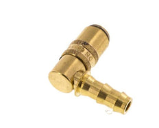 Brass DN 6 Mold Coupling Socket 9.5 mm Hose Pillar Unlocking Protection Double Shut-Off 90-deg