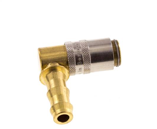 Brass DN 6 Mold Coupling Socket 9.5 mm Hose Pillar Unlocking Protection 90-deg