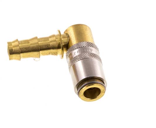 Brass DN 6 Mold Coupling Socket 9.5 mm Hose Pillar Unlocking Protection 90-deg