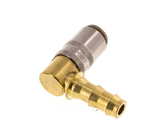 Brass DN 6 Mold Coupling Socket 9.5 mm Hose Pillar Unlocking Protection 90-deg