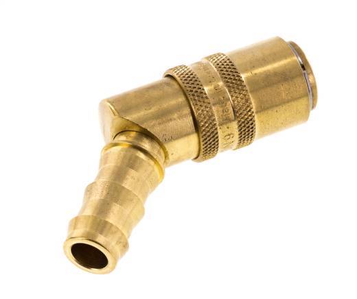 Brass DN 9 Mold Coupling Socket 12.7 mm Hose Pillar Unlocking Protection Double Shut-Off 45-deg