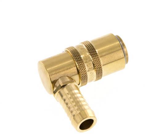 Brass DN 9 Mold Coupling Socket 13 mm Hose Pillar Unlocking Protection Double Shut-Off 90-deg