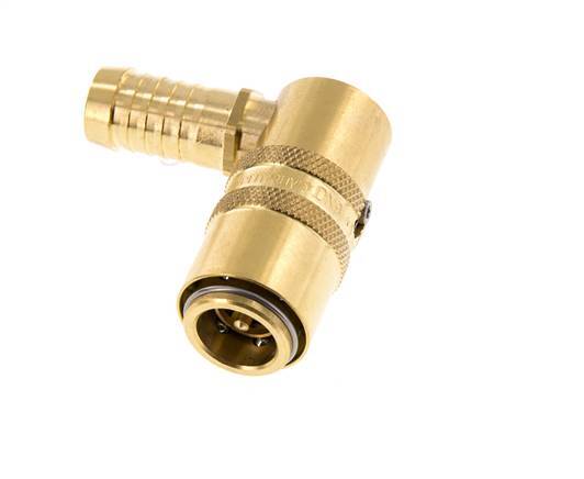 Brass DN 9 Mold Coupling Socket 13 mm Hose Pillar Unlocking Protection Double Shut-Off 90-deg