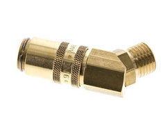 Brass DN 6 Mold Coupling Socket M14x1.5 Male Threads Double Shut-Off 45-deg