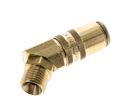 Brass DN 6 Mold Coupling Socket M14x1.5 Male Threads Double Shut-Off 45-deg