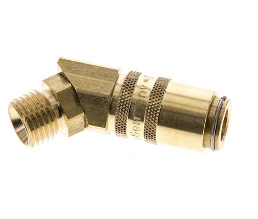 Brass DN 6 Mold Coupling Socket M14x1.5 Male Threads Double Shut-Off 45-deg