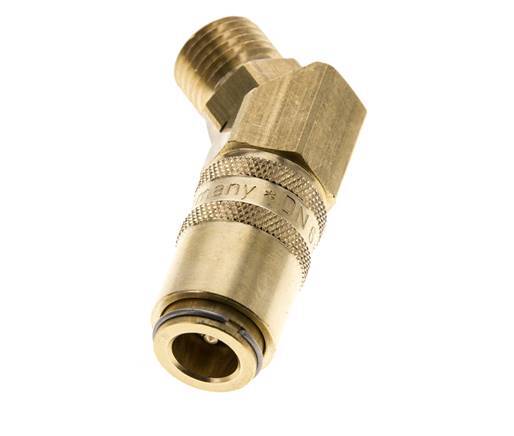 Brass DN 6 Mold Coupling Socket M14x1.5 Male Threads Double Shut-Off 45-deg