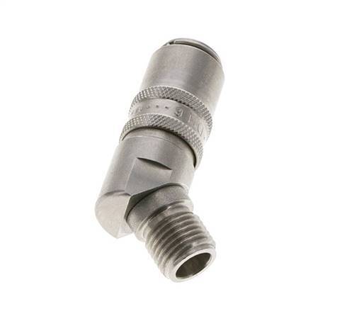 Stainless Steel DN 6 Mold Coupling Socket G 1/4 inch Male Threads Double Shut-Off 45-deg
