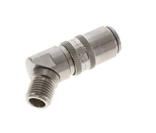 Stainless Steel DN 6 Mold Coupling Socket G 1/4 inch Male Threads Double Shut-Off 45-deg