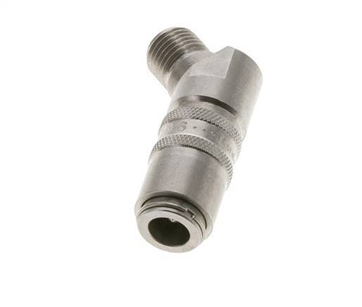 Stainless Steel DN 6 Mold Coupling Socket G 1/4 inch Male Threads Double Shut-Off 45-deg