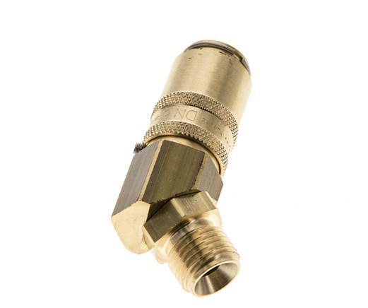 Brass DN 6 Mold Coupling Socket G 1/4 inch Male Threads Unlocking Protection Double Shut-Off 45-deg