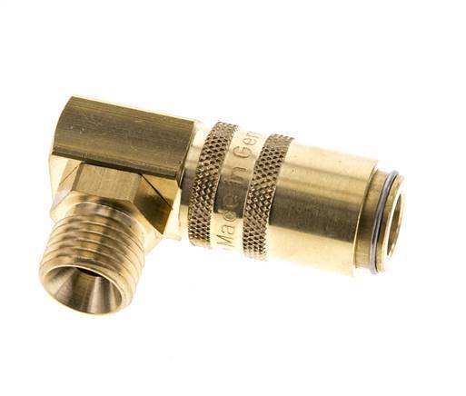 Brass DN 6 Mold Coupling Socket M14x1.5 Male Threads Double Shut-Off 90-deg