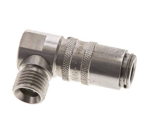 Stainless Steel DN 6 Mold Coupling Socket M14x1.5 Male Threads 90-deg