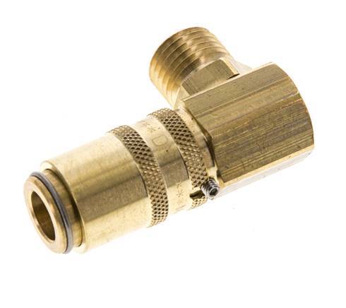 Brass DN 6 Mold Coupling Socket M14x1.5 Male Threads Unlocking Protection Double Shut-Off 90-deg