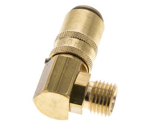 Brass DN 6 Mold Coupling Socket M14x1.5 Male Threads Unlocking Protection Double Shut-Off 90-deg