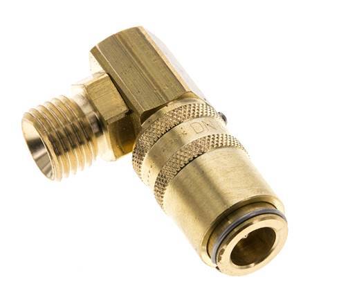 Brass DN 6 Mold Coupling Socket M14x1.5 Male Threads Unlocking Protection Double Shut-Off 90-deg