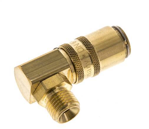 Brass DN 6 Mold Coupling Socket G 1/4 inch Male Threads Unlocking Protection Double Shut-Off 90-deg