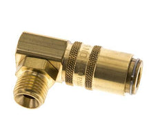 Brass DN 6 Mold Coupling Socket G 1/4 inch Male Threads Unlocking Protection Double Shut-Off 90-deg