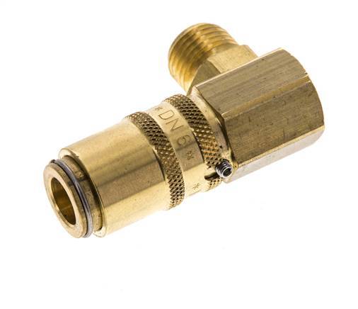 Brass DN 6 Mold Coupling Socket G 1/4 inch Male Threads Unlocking Protection Double Shut-Off 90-deg