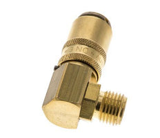 Brass DN 6 Mold Coupling Socket G 1/4 inch Male Threads Unlocking Protection Double Shut-Off 90-deg