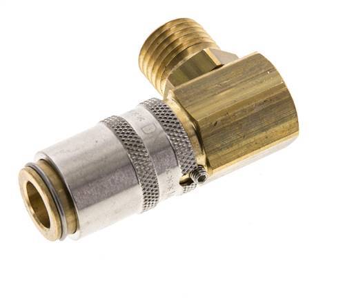 Brass DN 6 Mold Coupling Socket M14x1.5 Male Threads Unlocking Protection 90-deg