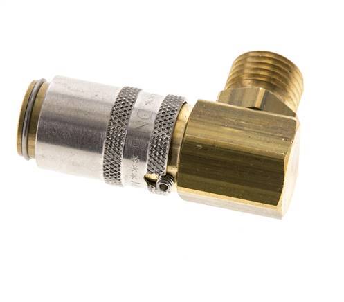 Brass DN 6 Mold Coupling Socket M14x1.5 Male Threads Unlocking Protection 90-deg