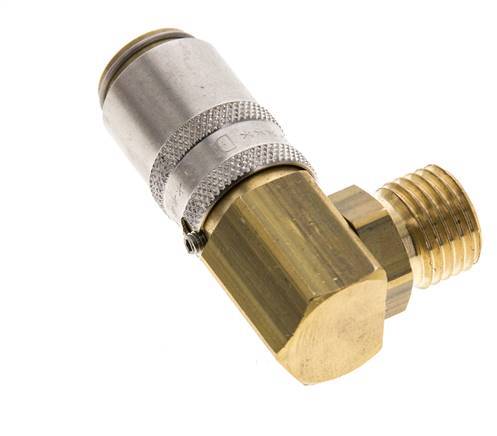 Brass DN 6 Mold Coupling Socket M14x1.5 Male Threads Unlocking Protection 90-deg