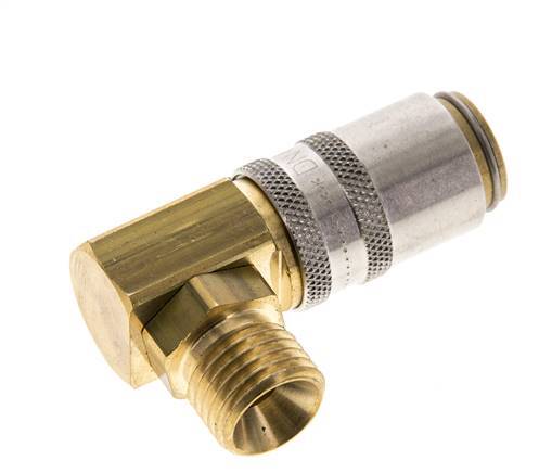 Brass DN 6 Mold Coupling Socket M14x1.5 Male Threads Unlocking Protection 90-deg