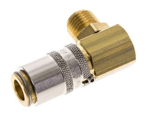 Brass DN 6 Mold Coupling Socket G 1/4 inch Male Threads Unlocking Protection 90-deg