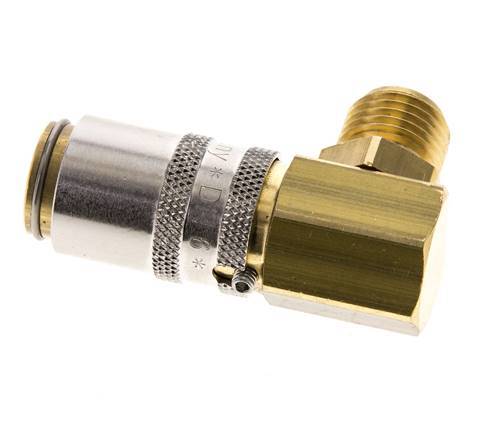 Brass DN 6 Mold Coupling Socket G 1/4 inch Male Threads Unlocking Protection 90-deg