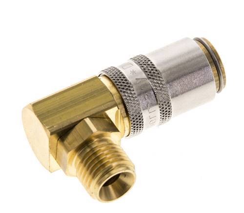 Brass DN 6 Mold Coupling Socket G 1/4 inch Male Threads Unlocking Protection 90-deg