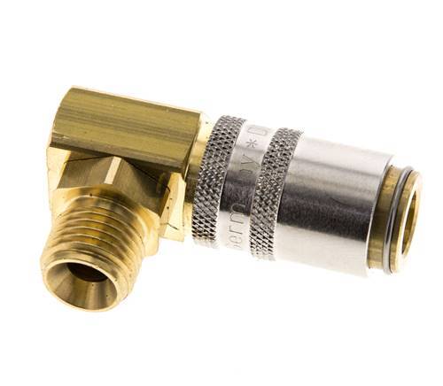 Brass DN 6 Mold Coupling Socket G 1/4 inch Male Threads Unlocking Protection 90-deg