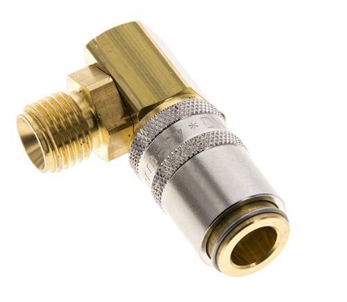 Brass DN 6 Mold Coupling Socket G 1/4 inch Male Threads Unlocking Protection 90-deg