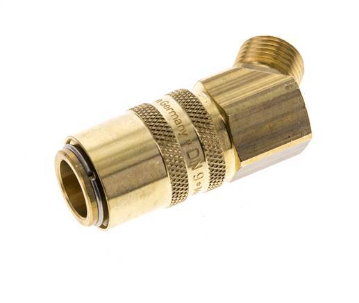 Brass DN 9 Mold Coupling Socket M16x1.5 Male Threads Double Shut-Off 45-deg