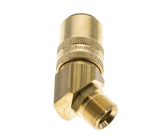 Brass DN 9 Mold Coupling Socket M16x1.5 Male Threads Double Shut-Off 45-deg