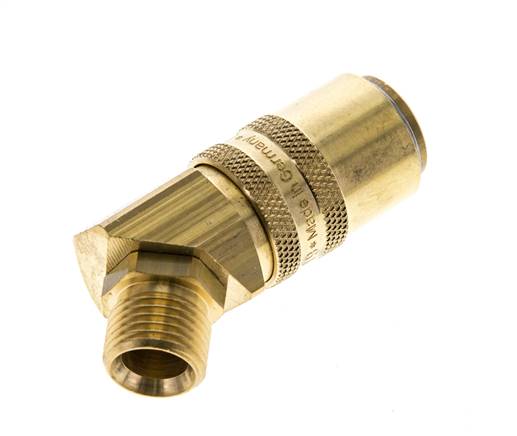 Brass DN 9 Mold Coupling Socket M16x1.5 Male Threads Double Shut-Off 45-deg