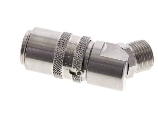 Stainless Steel DN 9 Mold Coupling Socket M16x1.5 Male Threads Double Shut-Off 45-deg